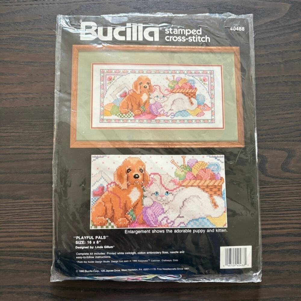 Bucilla Stamped Cross Stitch Kit 40488 Playful Pals 16 x 8" Complete 1990